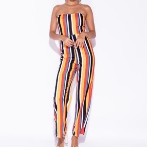 Candy striped jumpsuit! ❤️💛🧡🖤💙